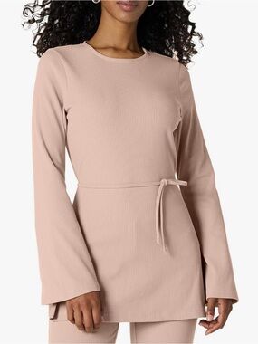 The Drop Ribbed Belted Tunic Top Warm Taupe XS Minimal Neutral Quiet Luxury NWT